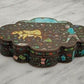 Antique Chinese Export Cloisonne Enamel Silvered Copper Opium Box Ox & Symbols - Tommy's Treasure